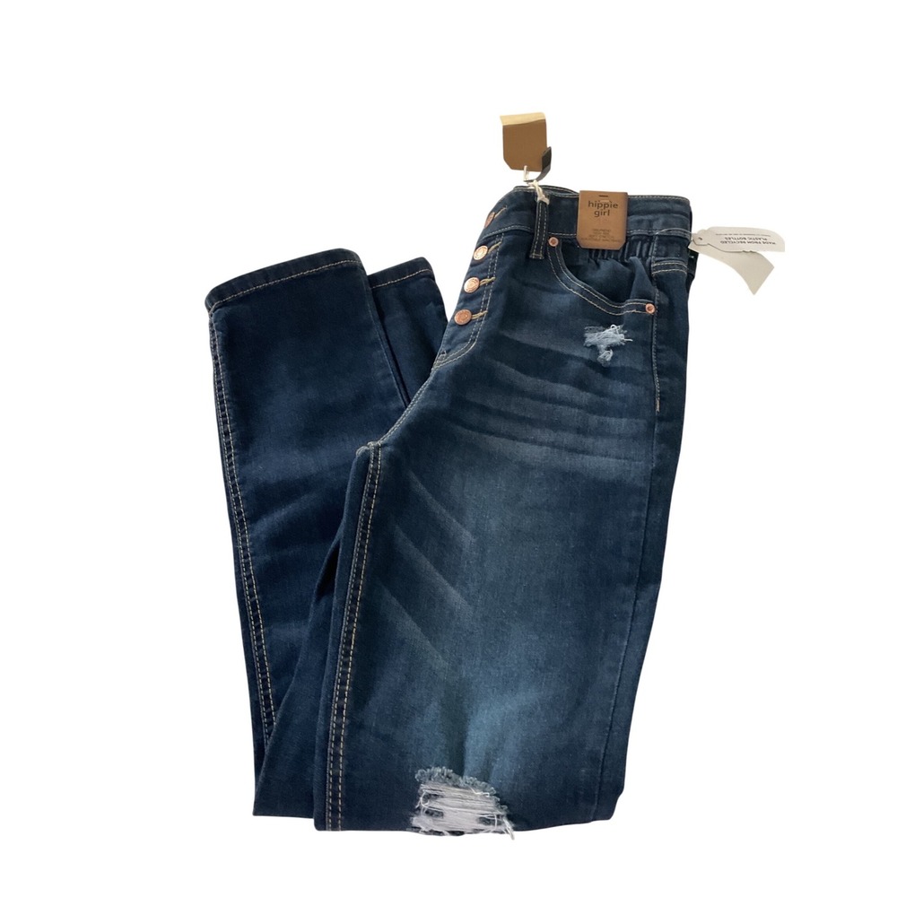 Hippie Girl High Rise Girlfriend Jeans Distressed Dark Wash Size 14 HG321A4106